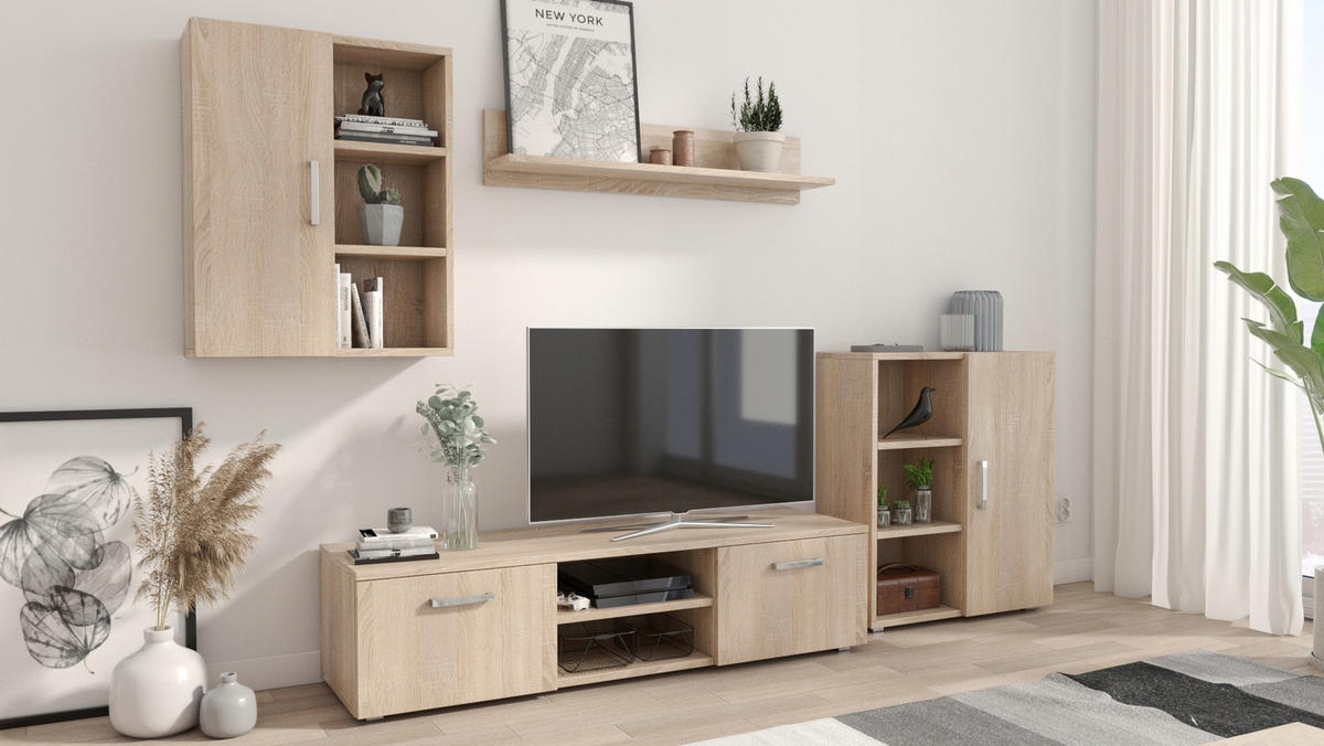 WOHNWAND Dedal 4-teilig Sonoma Eiche - Sonoma Eiche, Holzwerkstoff (140/35/40cm) - Matkam Möbel