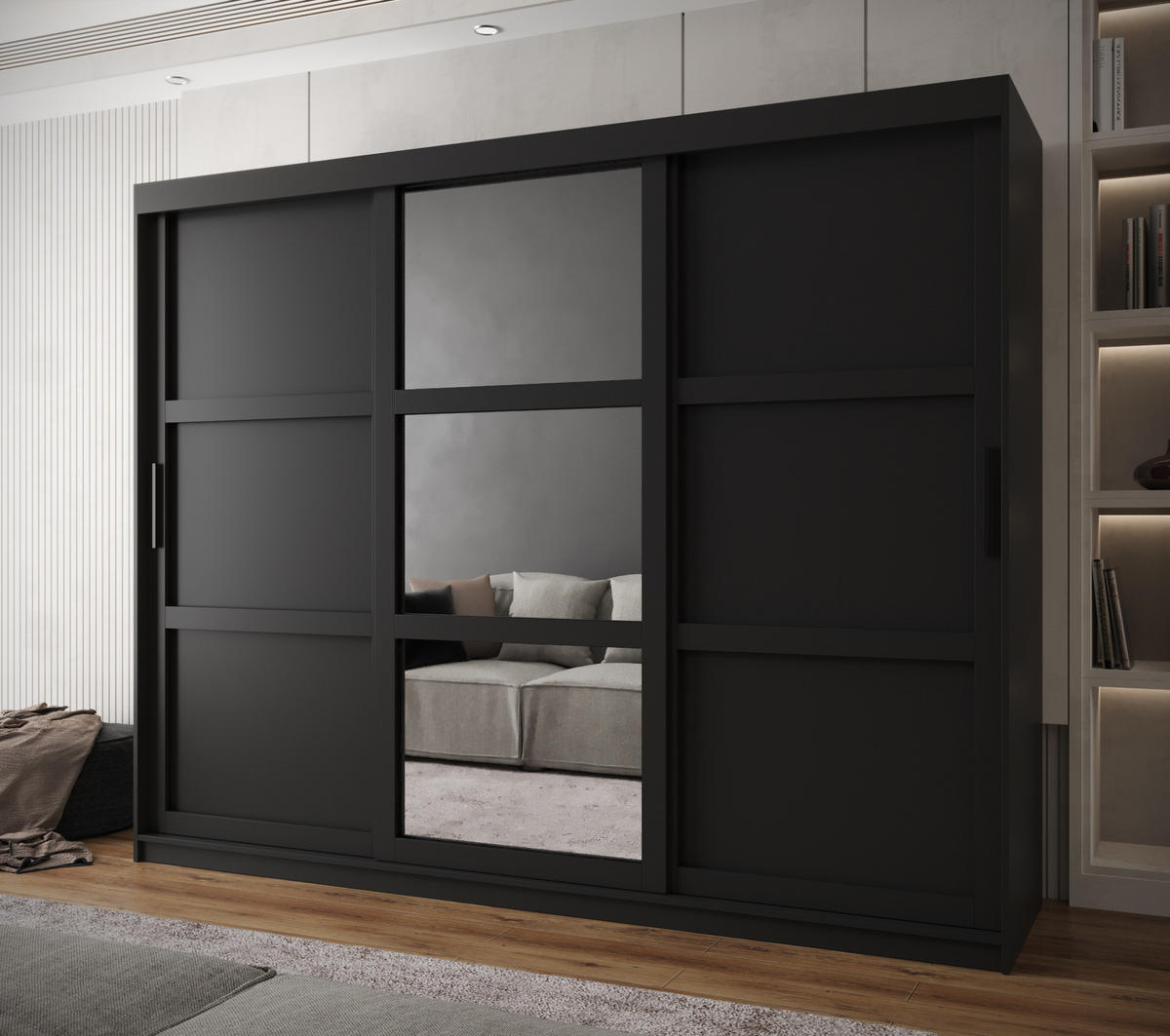 SCHWEBETÜRENSCHRANK 200/250/62 3-türig - Schwarz, Holz/Kunststoff (250/200/62cm) - MÖBEL KRYSPOL