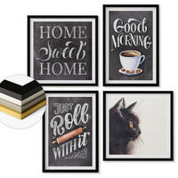WANDBILDER 4er-Set - 50x50 cm & 40x60 cm Schwarzer Rahmen - Hausküchenthemen Katze - Schwarz, Kunststoff (50/50cm) - ArtPrintCave