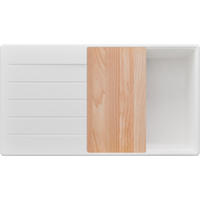 SPÜLBECKEN Kopenhagen, 2-er set Weiß 90/50 cm 1 Becken + Ablauf-Set + Schneidebrett ab 60er Unterschrank - Chromfarben/Beige, Kunststoff (90/20/50cm) - Primagran