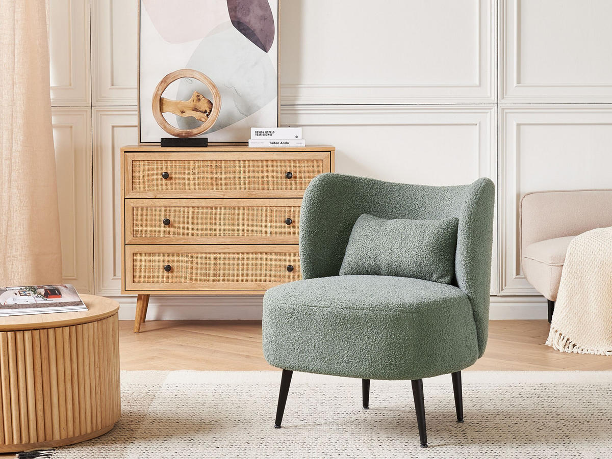 SESSEL BOUCLE Grün Otsby - Grün, Holz/Textil (60/76/55cm) - Beliani
