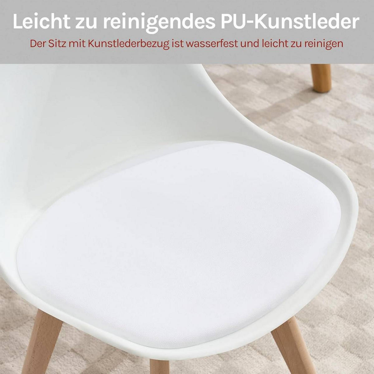 STUHL 2er Set, drehbar, Kunstleder, Massivholz, Weiß - Buchefarben/Weiß, Holz/Kunststoff (48/83/58.5cm) - Woltu