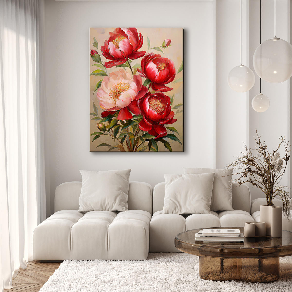 WANDBILD blumen rote pfingstrosen botanica - Rot, Textil (40/60cm) - Feeby