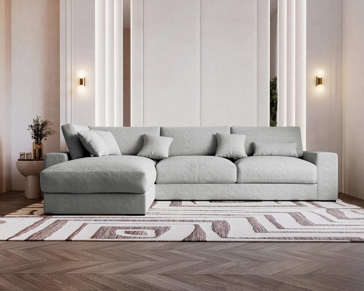 ECKSOFA mit Longchair - Silberfarben/Schwarz, Kunststoff/Textil (340/205cm) - home24