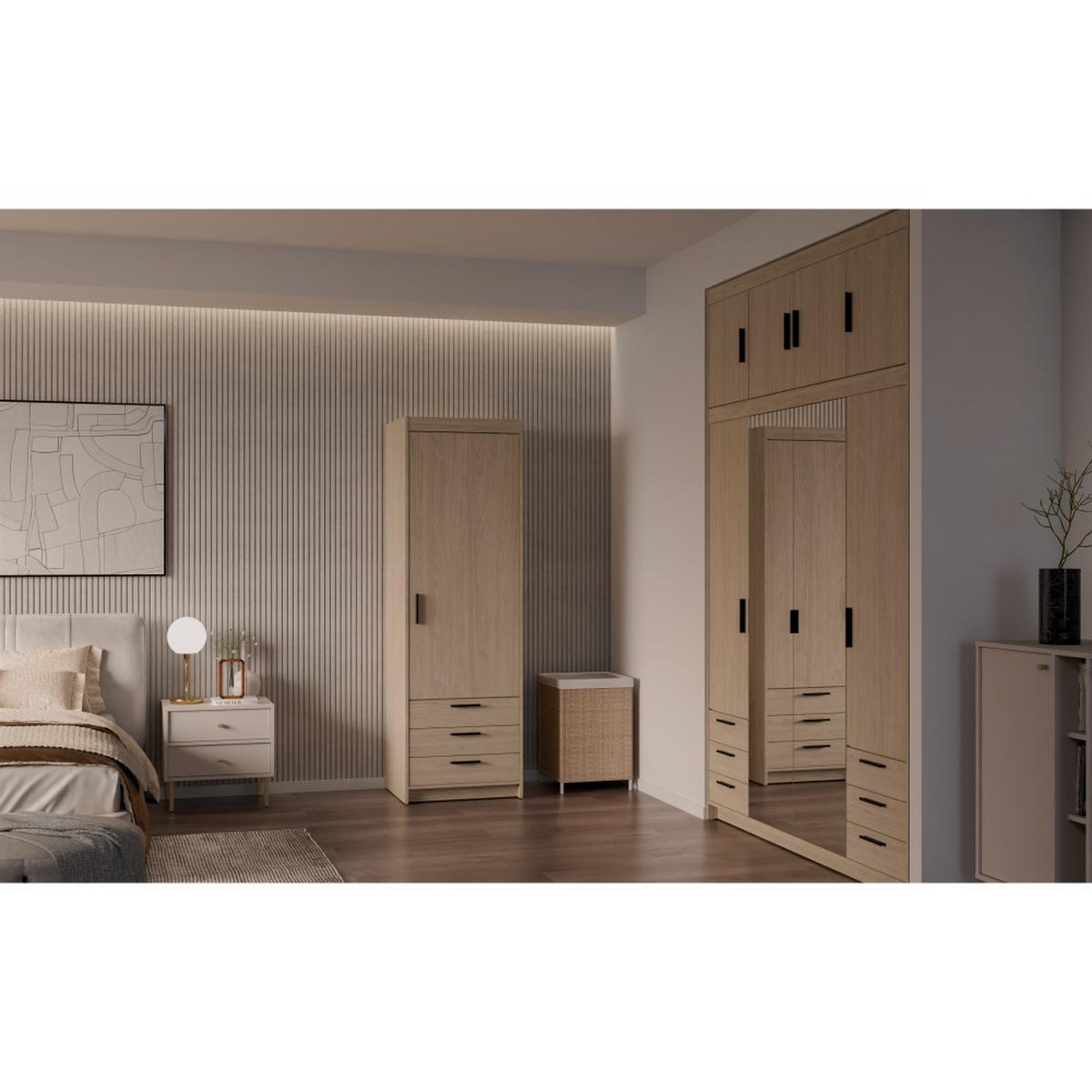 DREHTÜRENSCHRANK Elena mit 1 Tür und 3 Schubladen, Eiche Geölt - Eichefarben, Holzwerkstoff (60/190/53cm) - Beautysofa