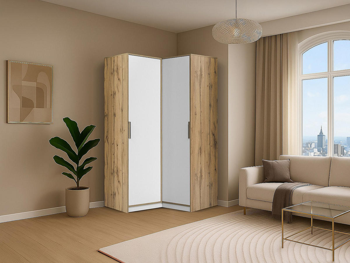 KLEIDERSCHRANK - 106 cm x 58 cm - Holz, Platte - Naturfarben Hell, Weiß - LAMIKI - Naturfarben/Weiß, Holz (106/200/58cm) - Vente-Unique