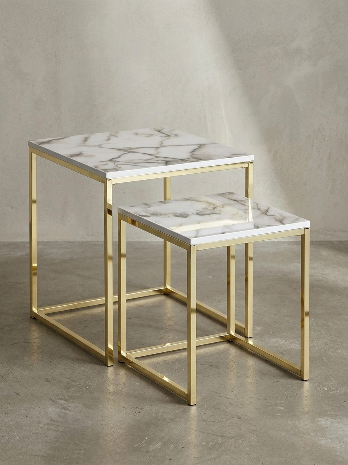 BEISTELLTISCH 2er Set Marmoroptik Metall Robust, Weiß 45x45x50 cm - Goldfarben/Weiß, Holz/Metall (45/45/50cm) - KADIMA DESIGN