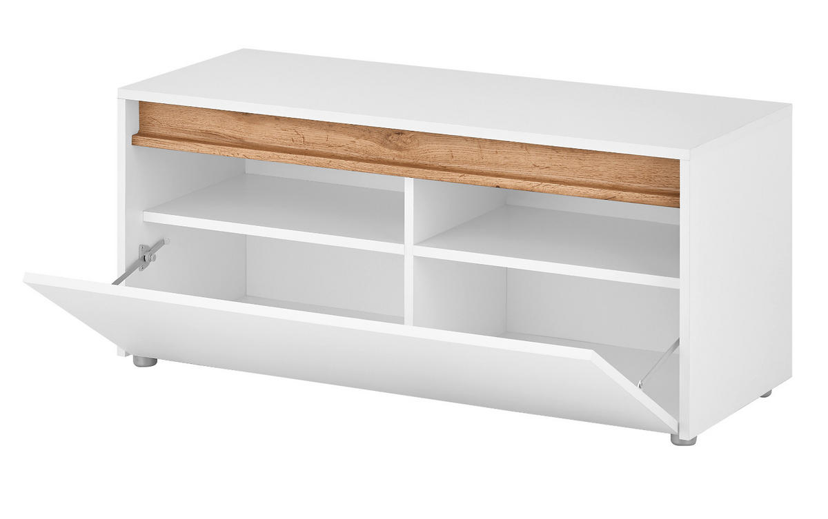 GARDEROBENBANK weiß, Eiche Wotan 100 cm, Sitzbank mit Stauraum - Silberfarben/Eiche Wotan, Holzwerkstoff/Kunststoff (100/45/40cm) - Furn.Design
