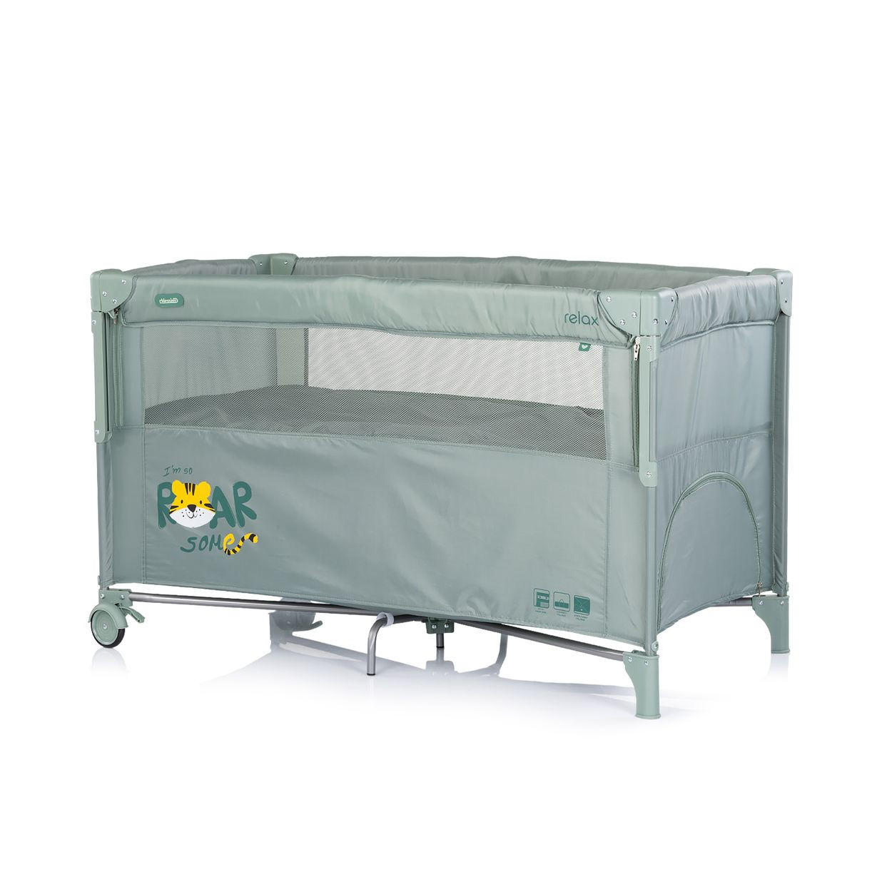 BABYREISEBETT Relax grün grau 2 Ebenen, als Beistellbett nutzbar, Seiteneingang, Faltmatratze - Grün, Metall (60/120cm) - Chipolino