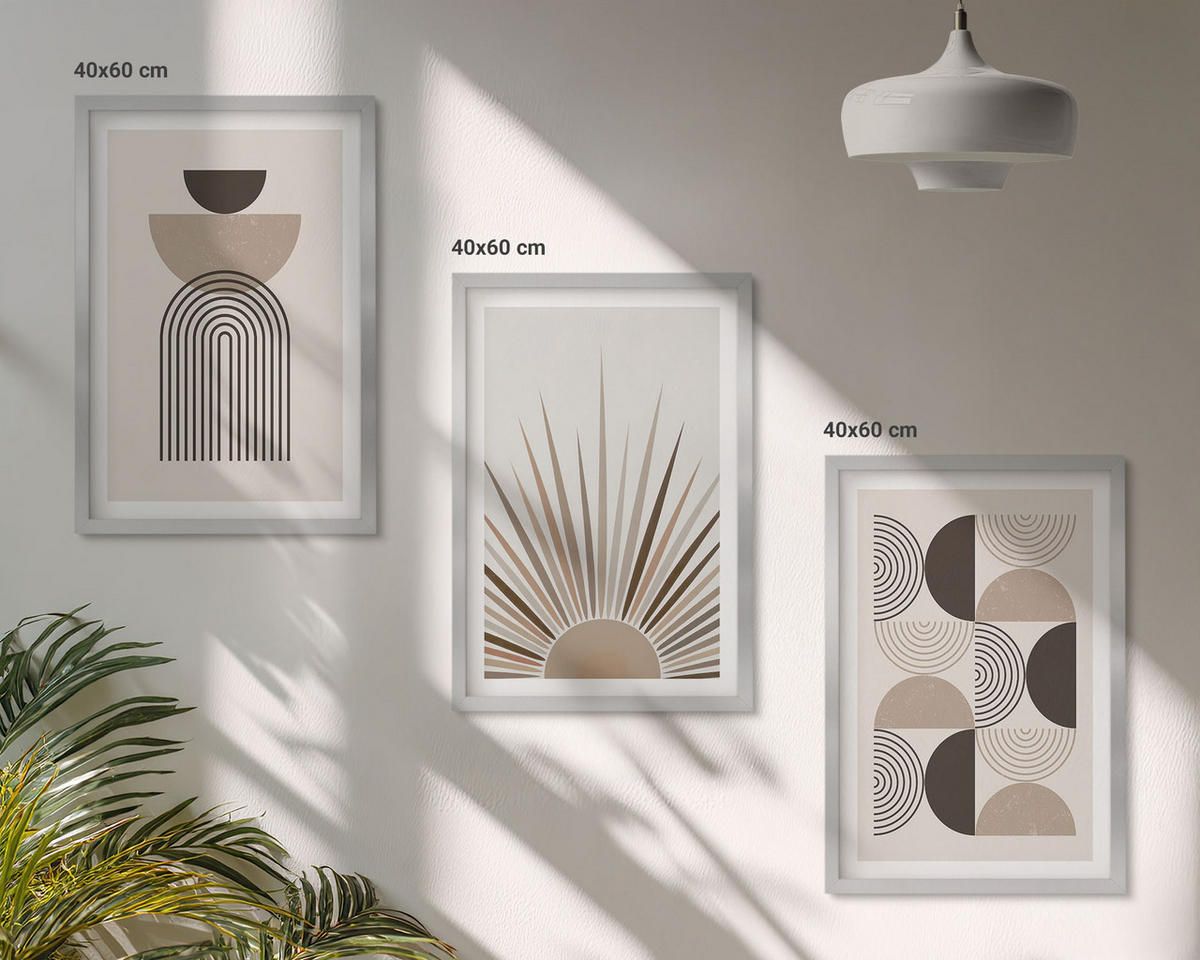 BILDER SET 3er Set - 40x60 cm Silberner Rahmen - Abstrakte Formen beige braun - Silberfarben, Kunststoff (40/60cm) - TULUP