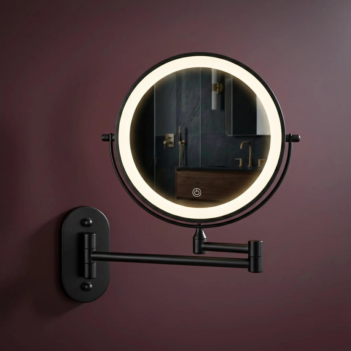 SPIEGEL Rea Led Glow Black - Schwarz, Glas (43/30/3cm) - REA