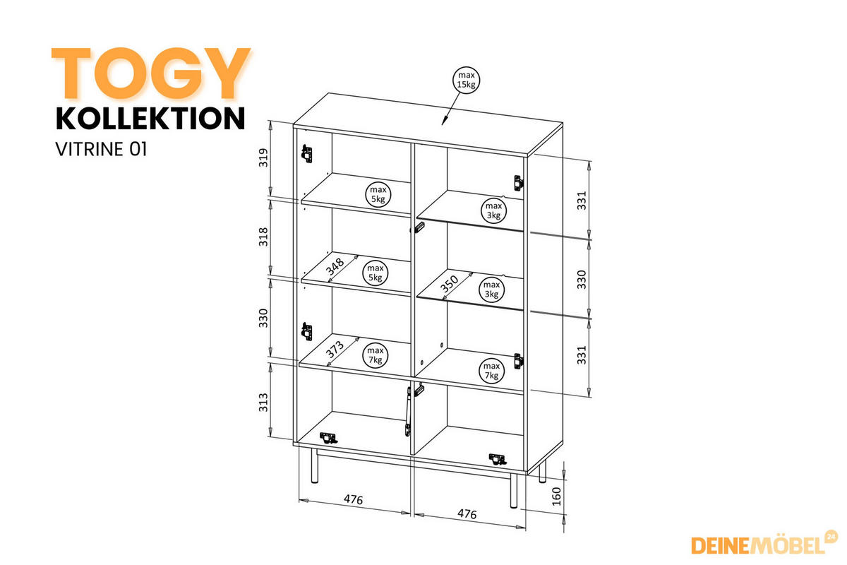 VITRINE TOGY 01 100 cm breit in Kaschmir / Geölter Eiche mit geriffelten Fronten - Kaschmir/Eichefarben, Holzwerkstoff (101/152/40cm) - Deine Möbel 24