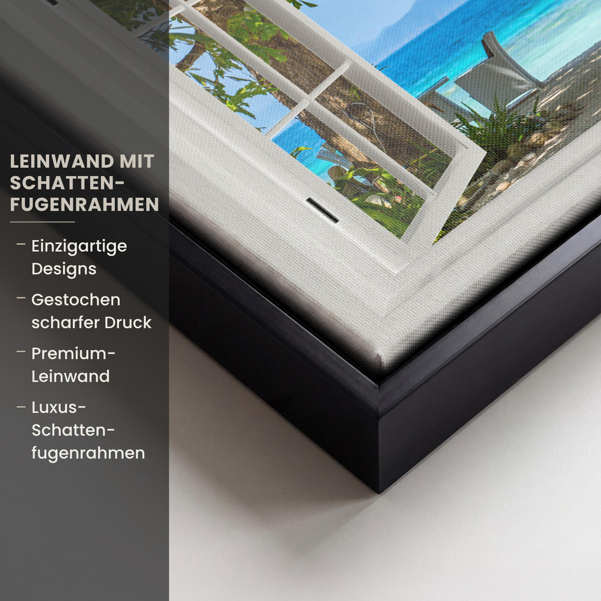 LEINWAND Bilder mit Rahmen - Aussicht - Baum - Meer - Palme - Hügel - Strand - Blau - 30x20 - Blau, Textil (30/20cm) - MuchoWow