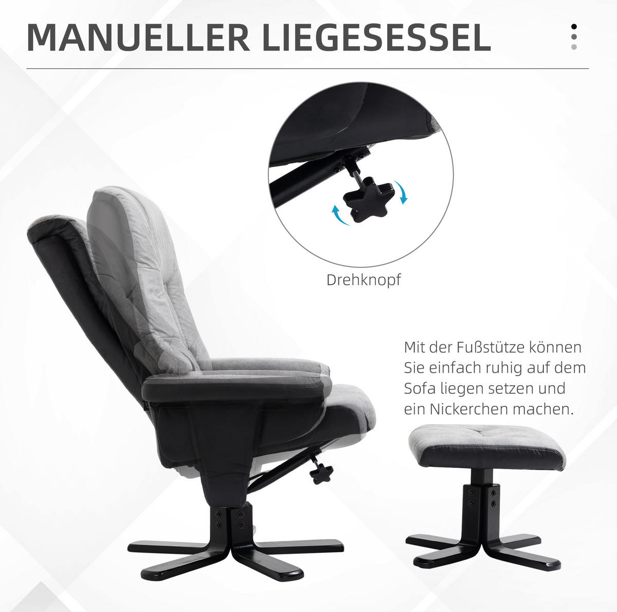 RELAXSESSEL 78/82,5/109 cm mit 360°-Drehfunktion und Fußteil - Grau, Textil (82.5/109/78cm) - BEAOK