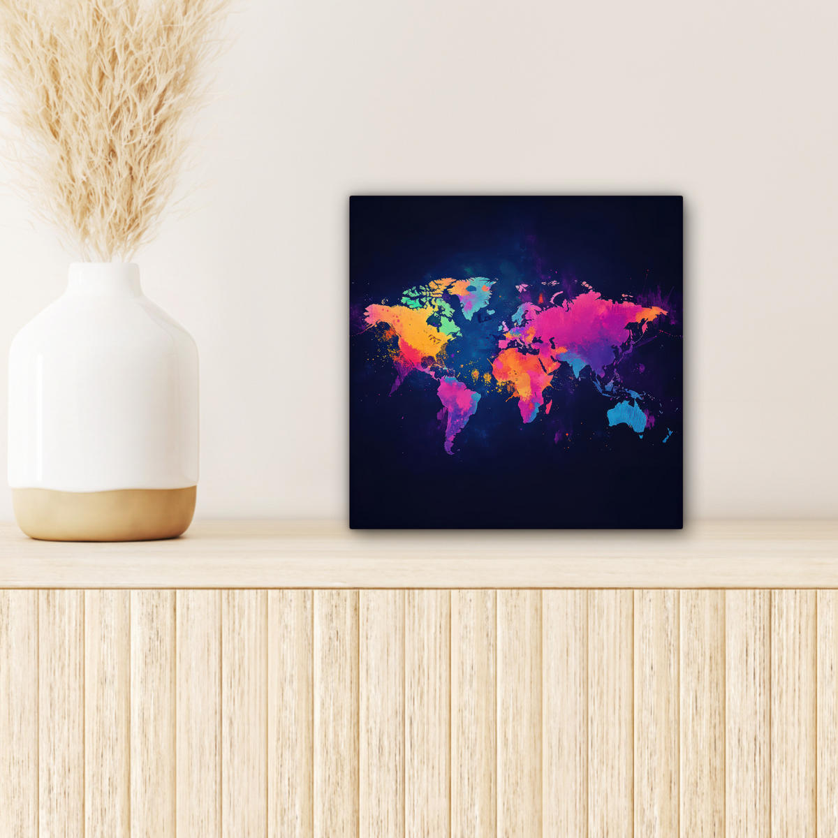 LEINWANDBILD Weltkarte - Bunt - Graffiti 20x20 cm - Multicolor, Textil (20/20cm) - MuchoWow