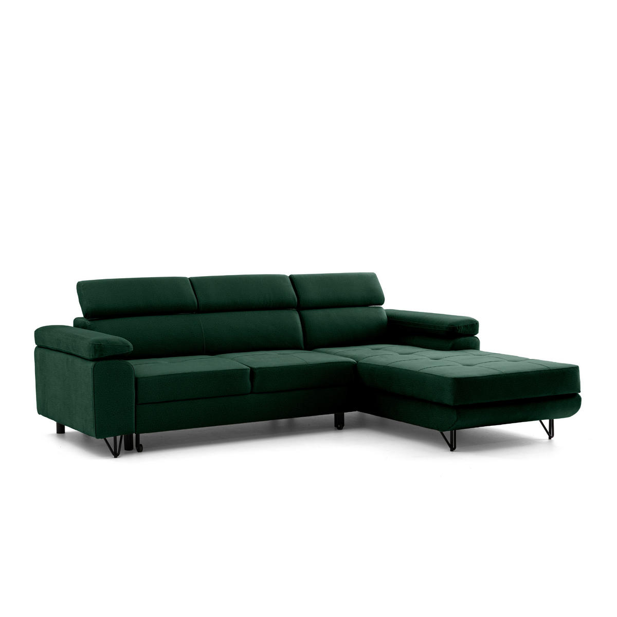 ECKSOFA NORIS L Rechts mit Schlaffunktion 128x203 Velours Dunkelgrün - Dunkelgrün/Schwarz, Holz/Textil (183/250cm) - Muffo