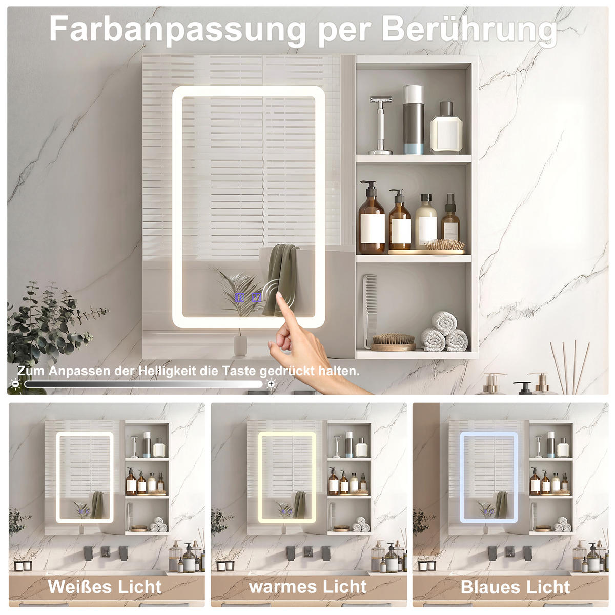 SPIEGELSCHRANK LED 60x60cm 1-türig mit verstellbaren Böden - Weiß, Glas (60.2/60.2/15.2cm) - SHOPENTRA