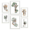 POSTER Set Mit 6 Wilde Tiere Weißer Hintergrund Mit Tiermotiven Im Pastell Muster Stil Innenarchitektur A3 & A4 Weißer Rahmen - Weiß, Papier (29/3cm) - Nacnic