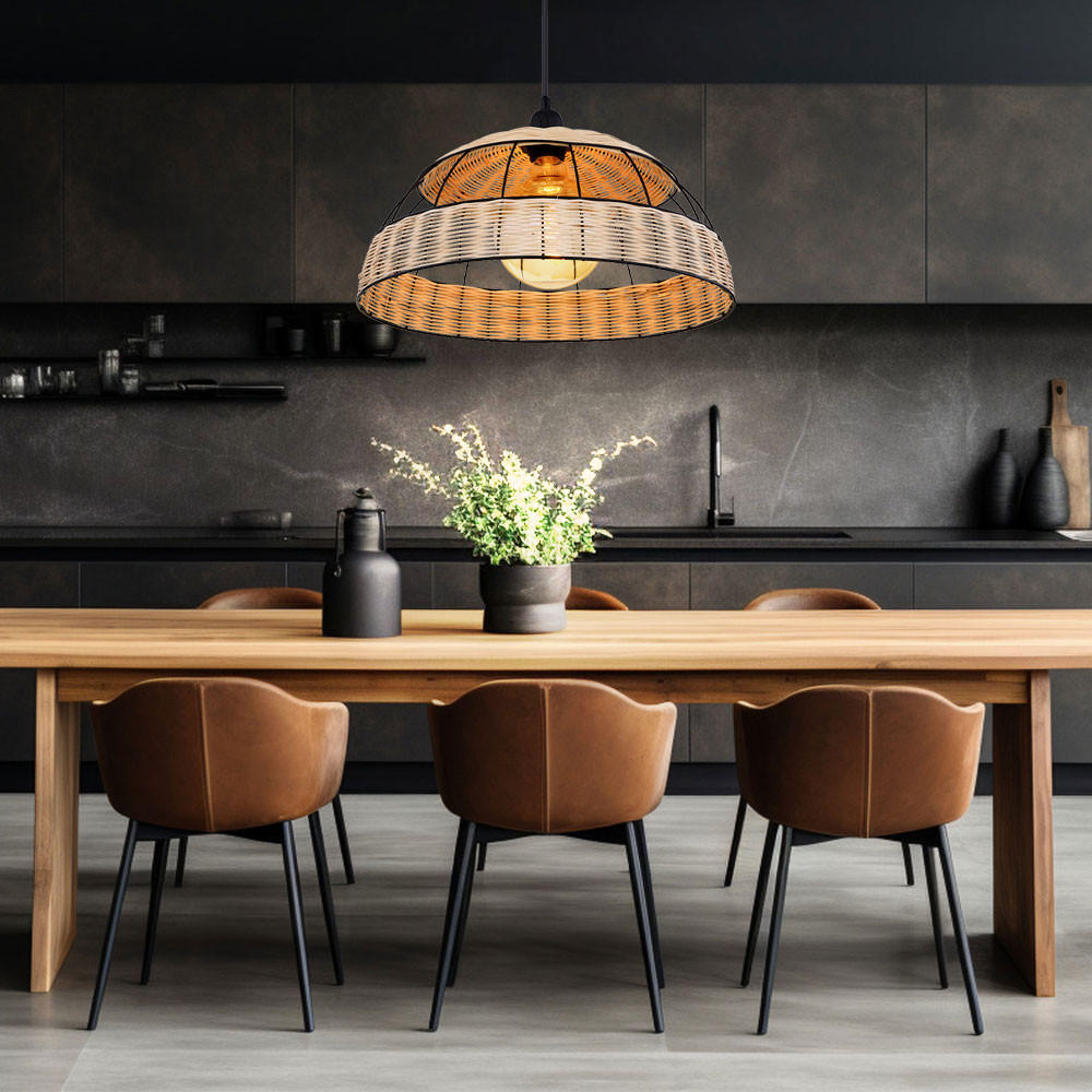 LED HÄNGELEUCHTE Rattan Braun Gitteroptik - Braun, Holz (40/40/120cm) - Globo Lighting