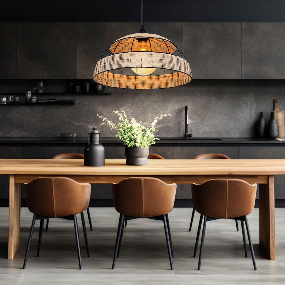 LED HÄNGELEUCHTE Rattan Braun Gitteroptik - Braun, Holz (40/40/120cm) - Globo Lighting