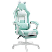 GAMING-SESSEL mit Katzenohren, neigbare Lehne, ausziehbare Fußstütze, bis 120 kg belastbar, Tiffanyblau - Hellblau, Leder (62/124/65cm)