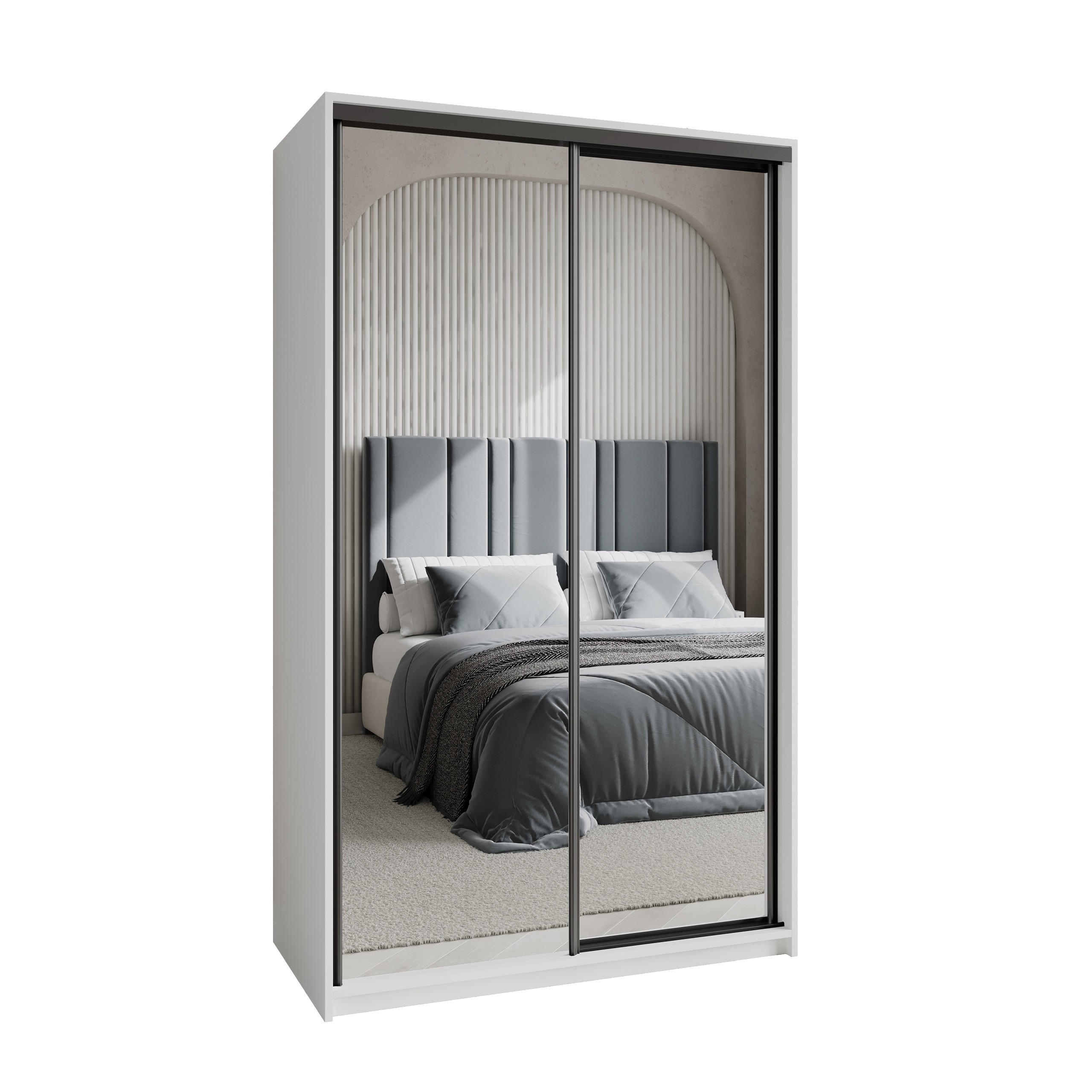 SCHWEBETÜRENSCHRANK RIEN 120/205/60 cm 2-türig mit Spiegel Weiß - Weiß, Holzwerkstoff (120/205/60cm) - MASSENO