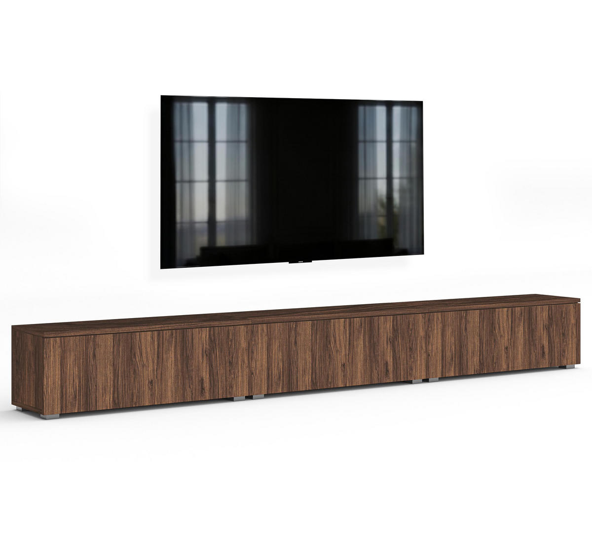 LOWBOARD Barvo 3x100 Nussbaum Warmia 300/36,5/32 cm – hängend oder stehend - Nussbaumfarben, Holzwerkstoff/Kunststoff (300/36.5/32cm) - AX Living