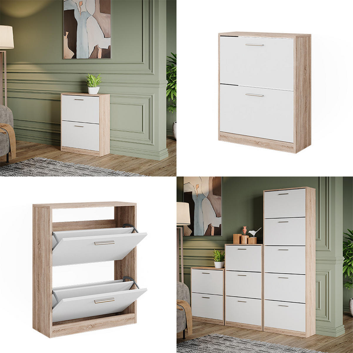 SCHUHSCHRANK Gizmo Weiß/Sonoma 59 x 72.5 cm 2 Fächern - Weiß/Sonoma Eiche, Holzwerkstoff (59/72.5/22cm) - Vicco