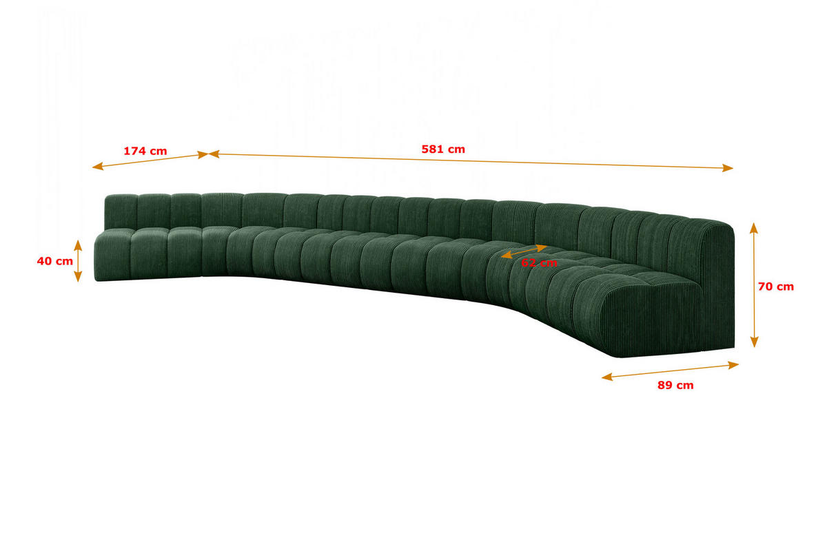 WOHNLANDSCHAFT modulares Sofa Montra-U2 - 581x174x70 cm Grün - Grün, Holzwerkstoff/Textil (581/70/174cm) - ALTDECOR