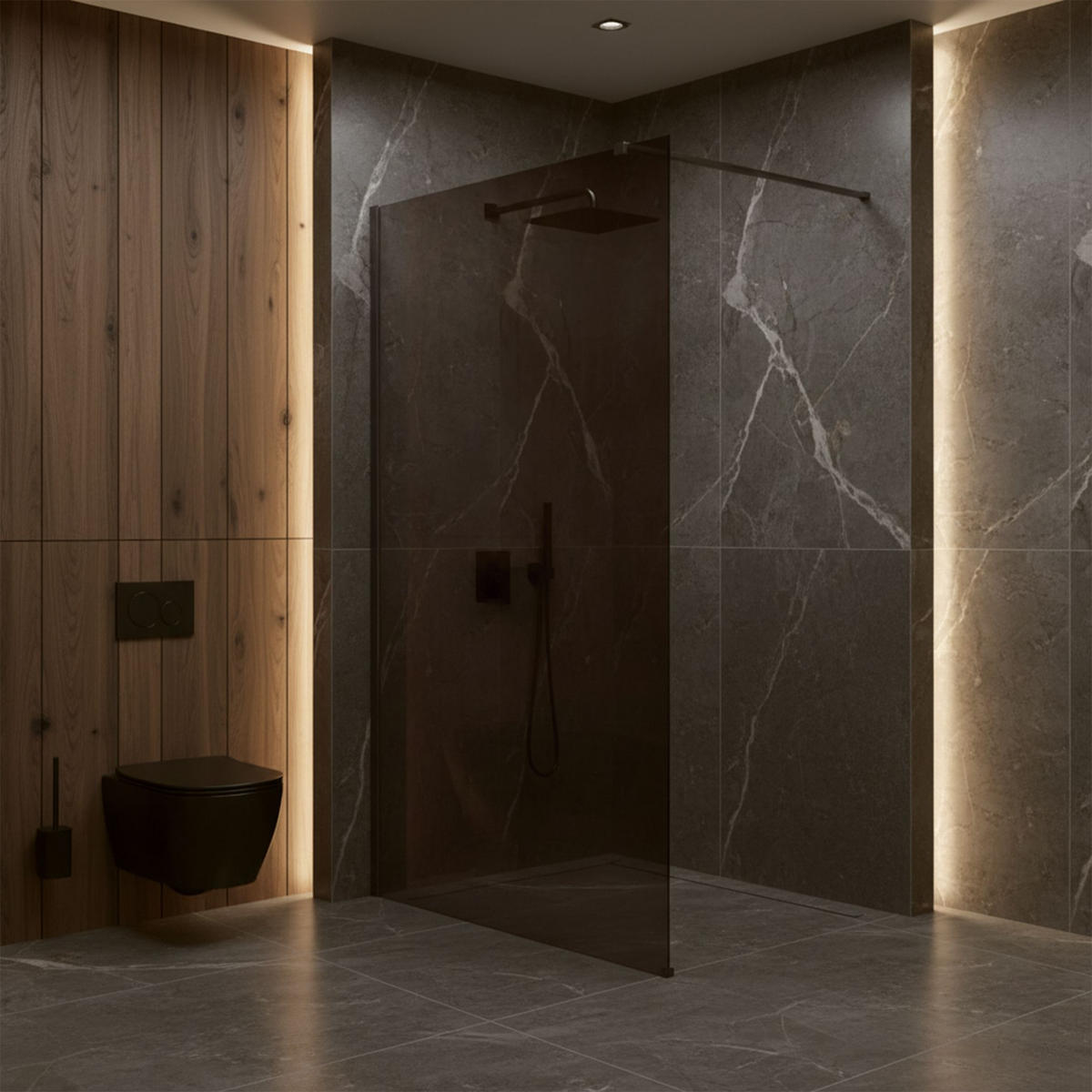 DUSCHWAND Rea Flexi Brown / Titan 100 - Titanfarben, Glas (120/100/195cm) - REA