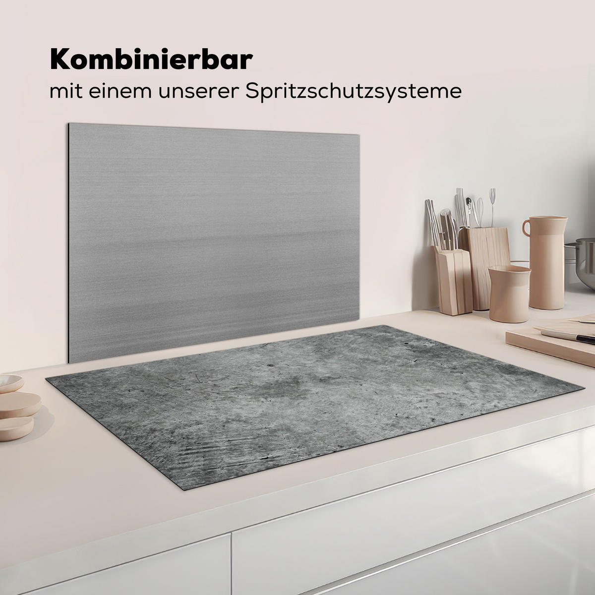 HERDABDECKPLATTE Beton - Schiefer - Grau -Betonstruktur Ceranfeldabdeckung 90x52 cm - Grau, Kunststoff (90/52/0.2cm) - MuchoWow