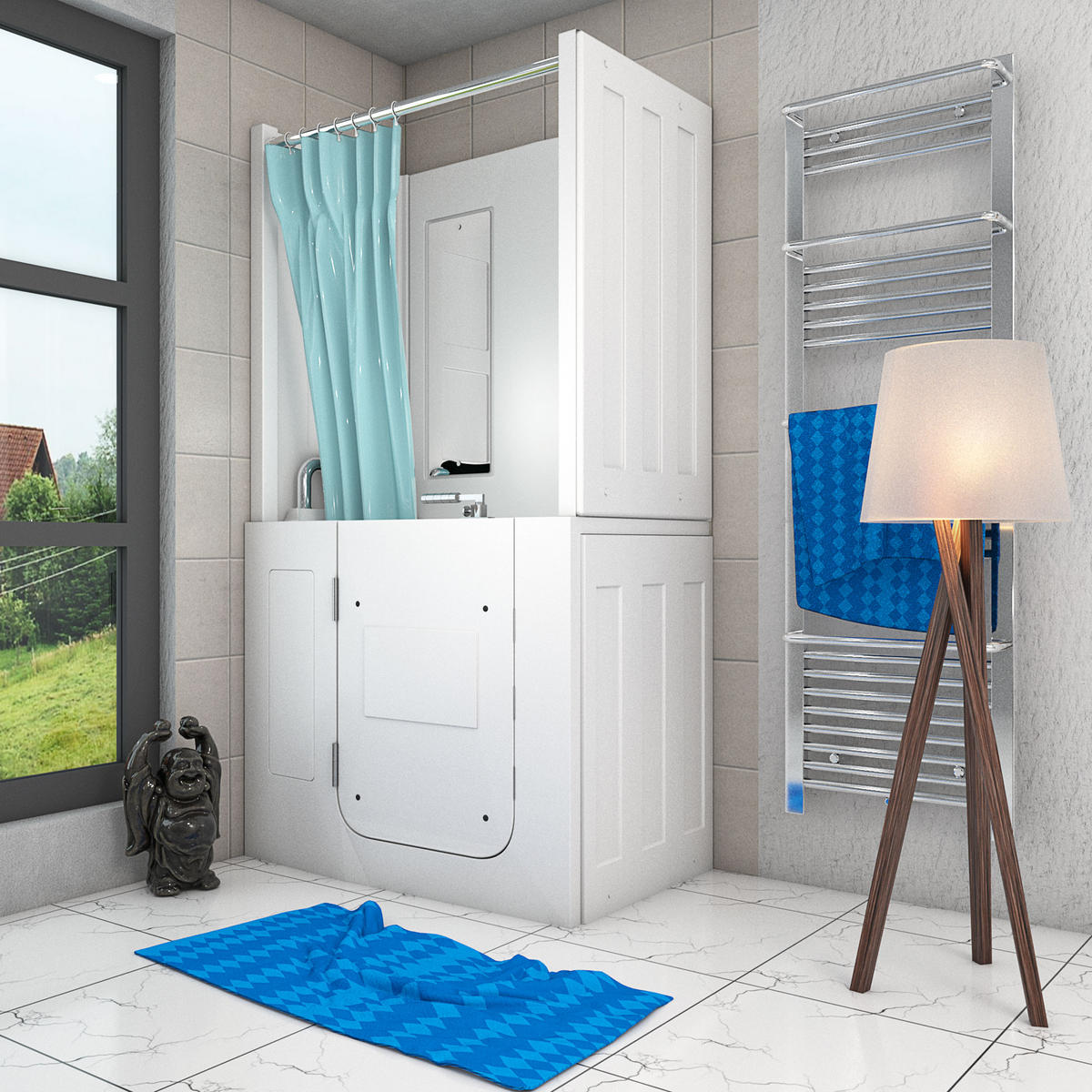 SENIORENDUSCHE und Sitzwanne Tür S08D-TH-A-L 68x110x205cm - Weiß, Glas/Kunststoff (68/110/205cm) - AcquaVapore by Sandra Jentho