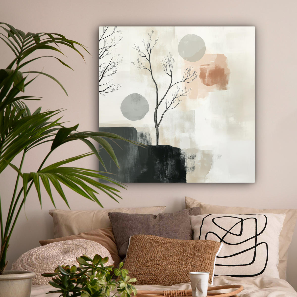 LEINWANDBILD Wabi sabi - Beige - Pflanze 90x90 cm - Sandfarben, Textil (90/90cm) - MuchoWow