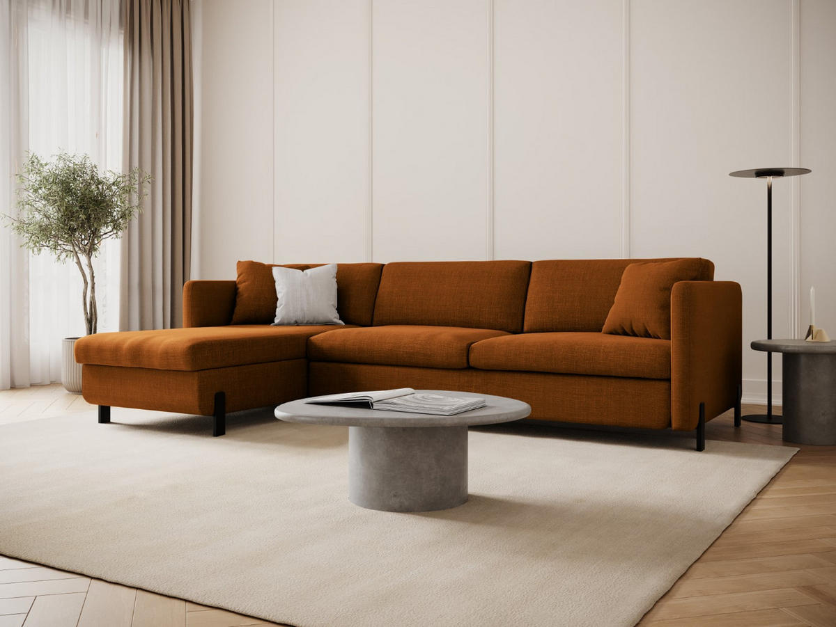 ECKSOFA ausklappbar links mit Container Gloria aus strukturiertem Stoff ziegelrot 4 Sitzplätze - Orange, Textil (260/170cm) - Micadoni
