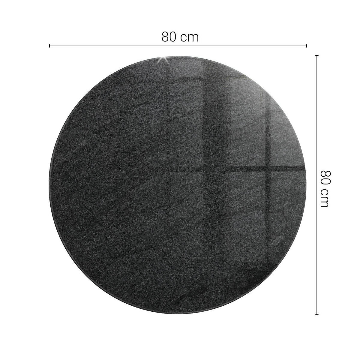 TISCHPLATTE Ø80 cm Natursteinstruktur Rund - Schwarz, Glas (80/80/0.4cm) - TULUP