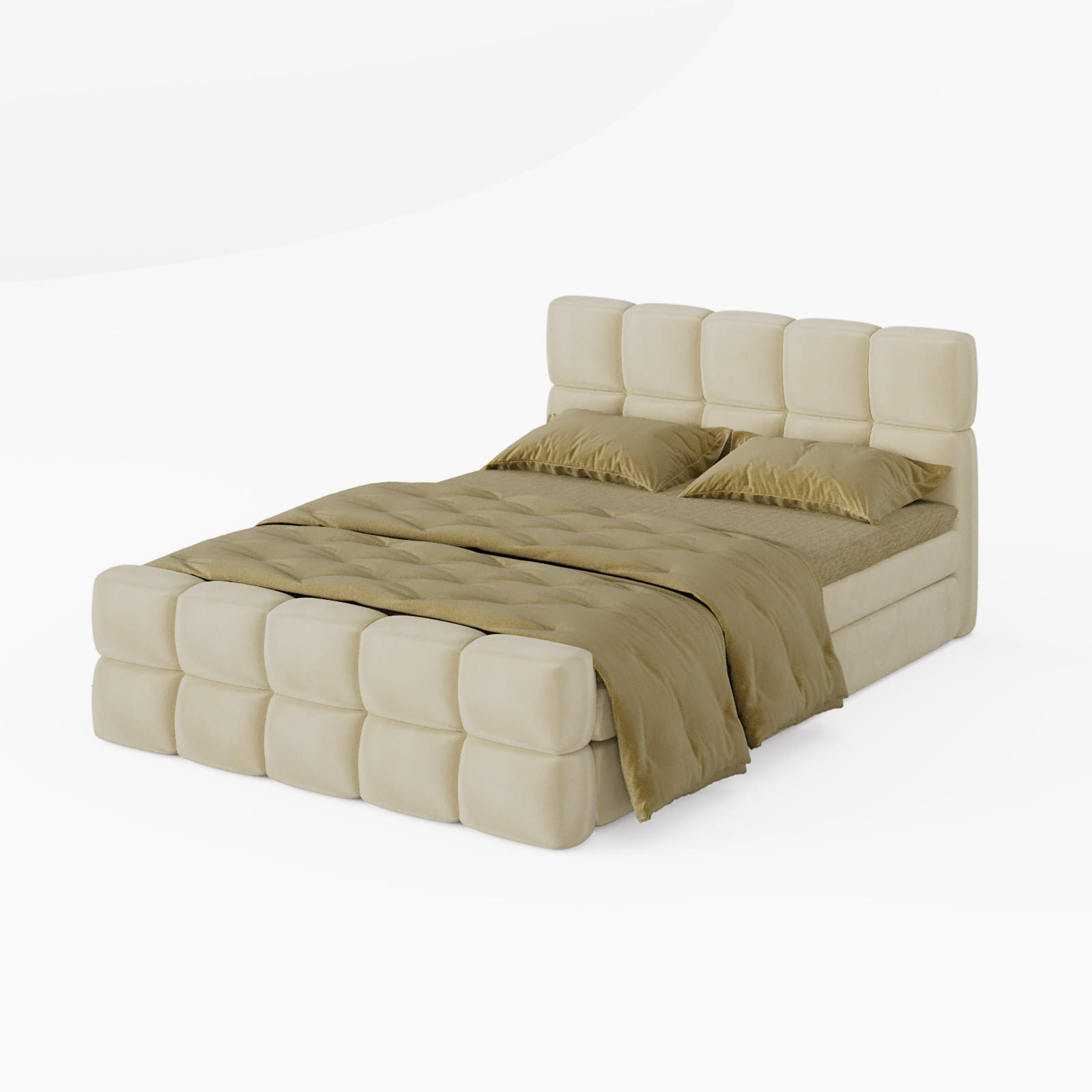 BOXBETT Vanessa 200/200 cm, in Creme, Velours-Stoff, Bettkasten, Matratze, Topper - Creme, Textil (200/200cm) - Barchello