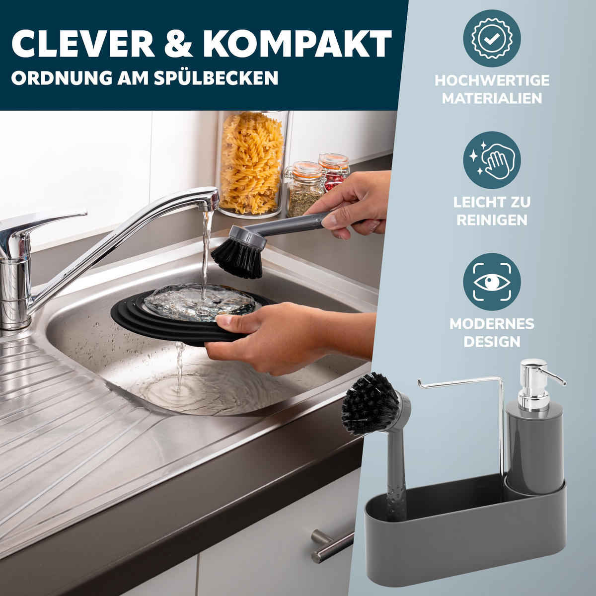 SPÜLBECKENORGANIZER, grau - Grau, Kunststoff (22/21/6.7cm) - bremermann