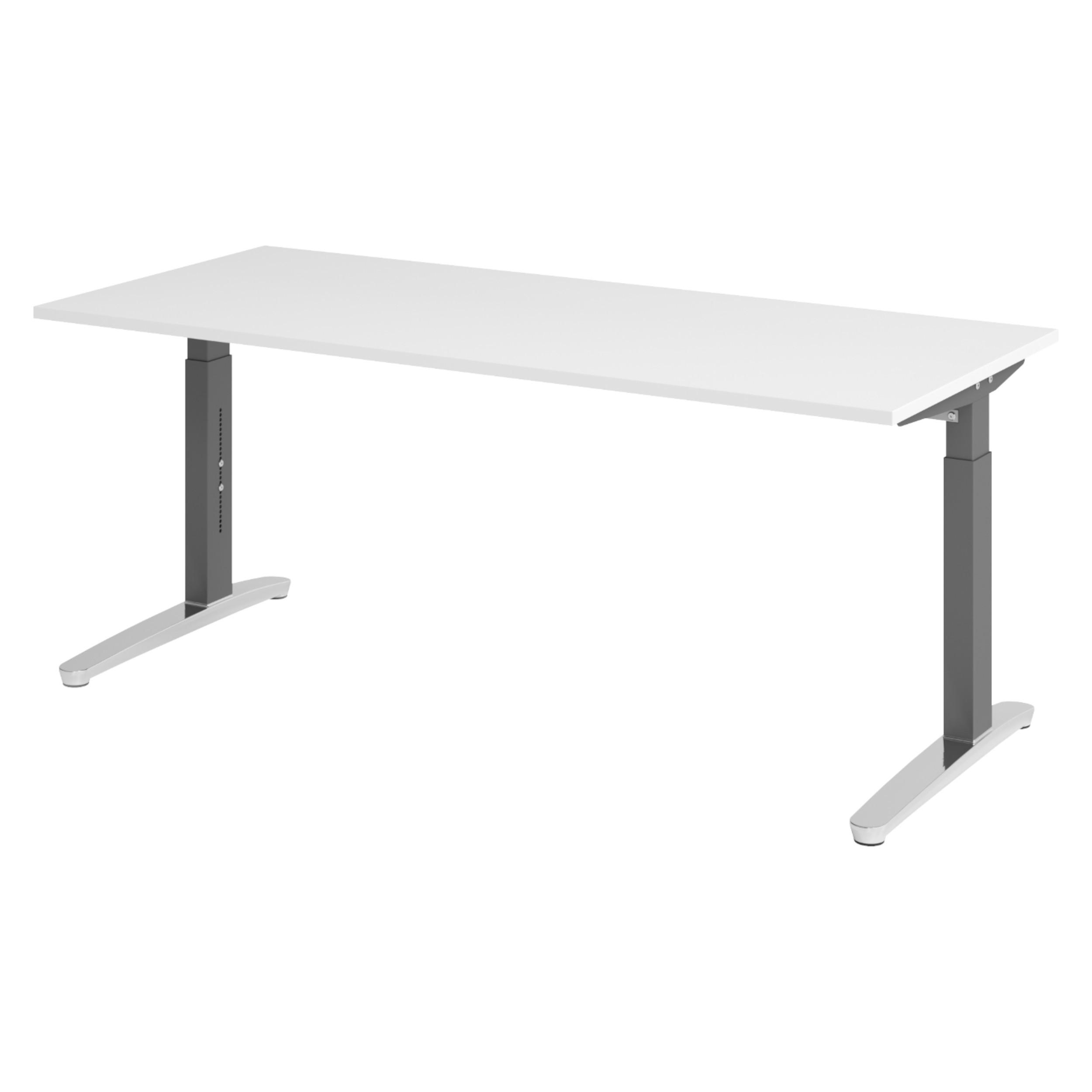 SCHREIBTISCH Serie-XB 80/180/74 cm in Weiß/Graphitfarben/Alu poliert - Graphitfarben/Weiß, Holzwerkstoff (80/180/74cm) - bümö