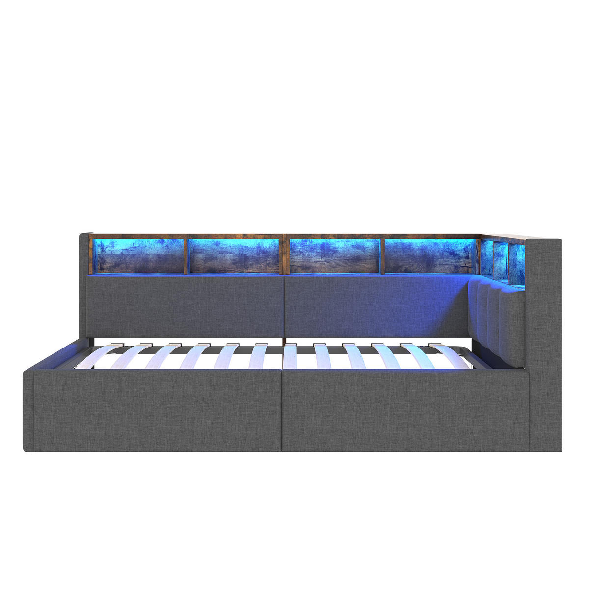 TAGESBETT mit Stauraum 90x200 cm Leinen Grau - Grau, Metall (90/200cm) - Meubliv