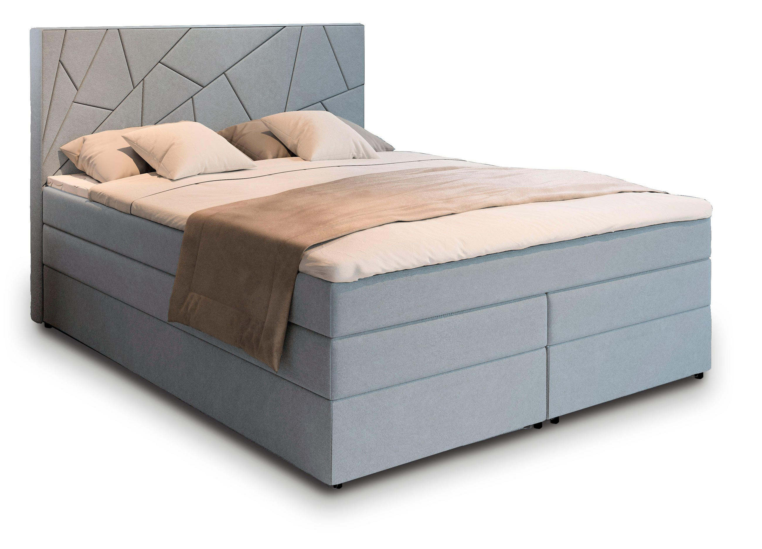 BOXBETT TRANI 160x200 cm mit Matratze und Topper - Blau - Hellblau, Holz (160/200cm) - MASSENO