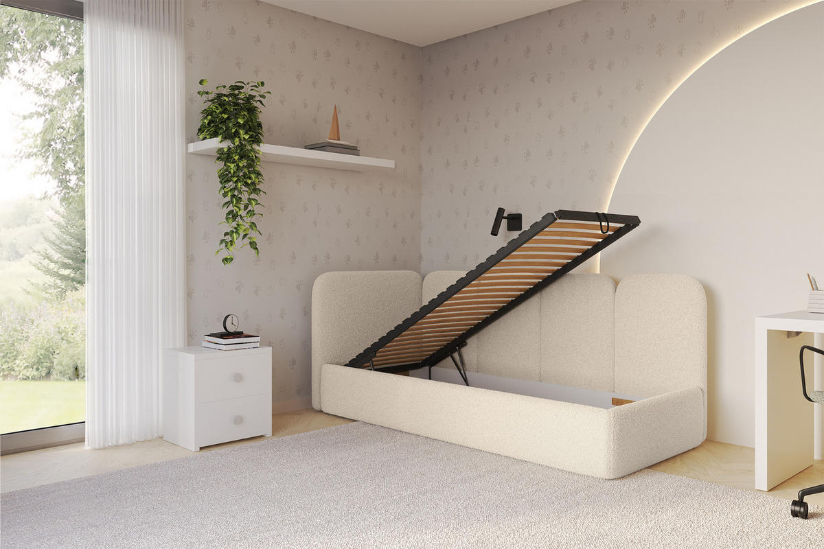 EINZELLBETT Jugendbett mit Bettkasten und Matratze H3/H4, Rechts - VELY 80x200 Dunkelbeige - Taupe, Holzwerkstoff/Textil (80/200cm) - ALTDECOR