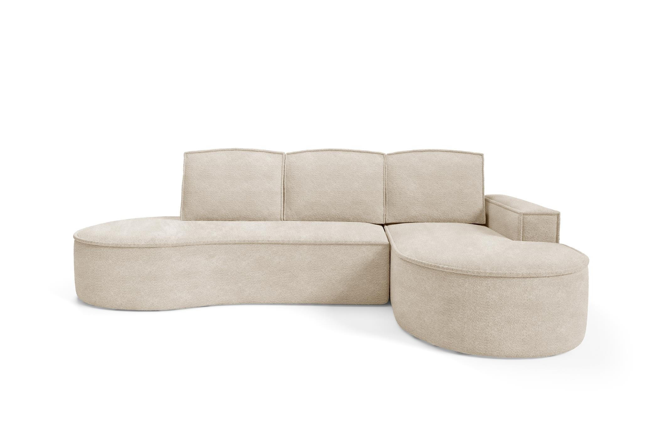 ECKSOFA Flow Beige, mit Schlaffunktion und Kissen in Abriamo Stoff, rechte seite - Beige, Holzwerkstoff/Textil (277/157cm) - Bettso