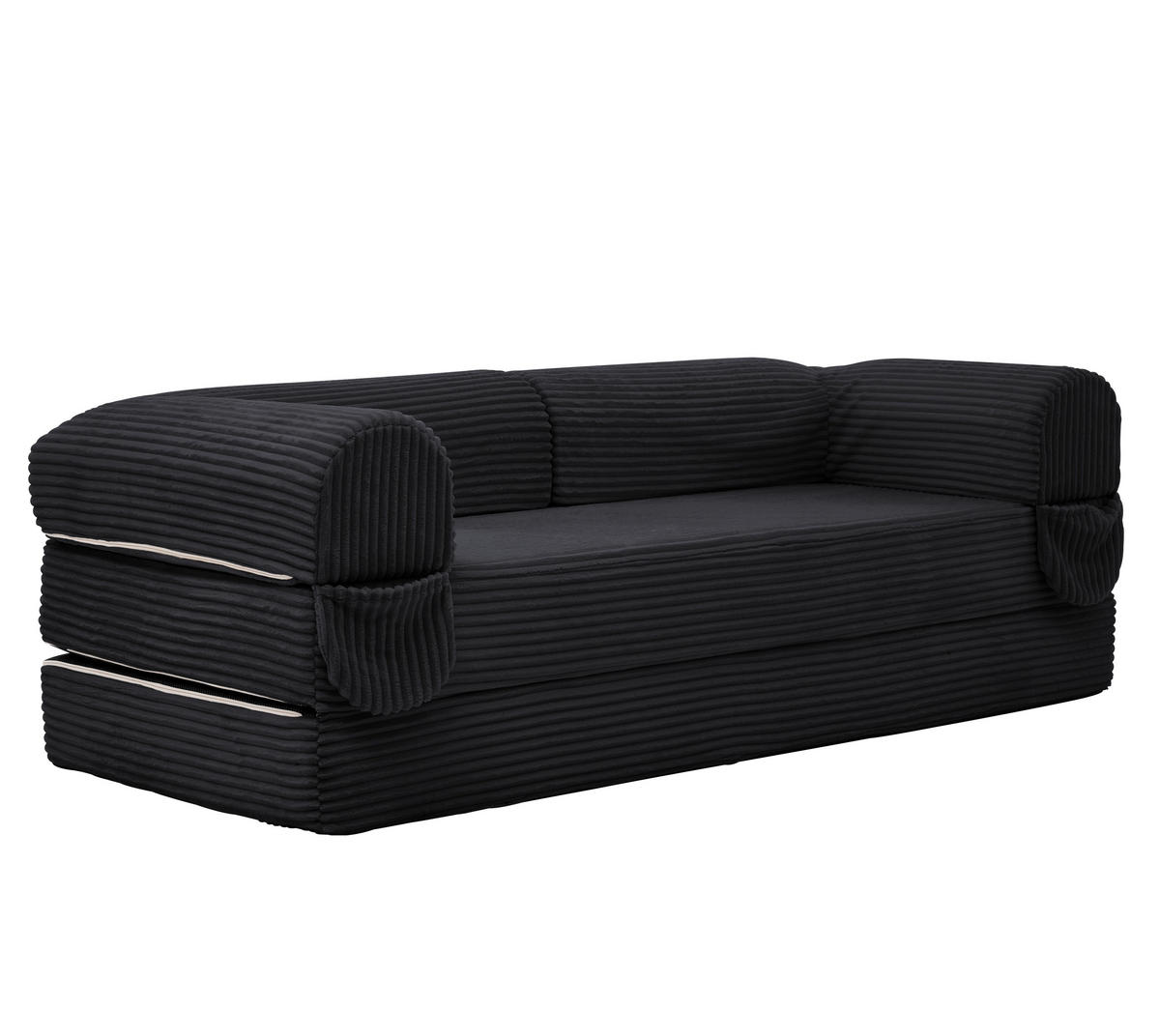 SCHLAFSOFA in Schwarz aus Cord mit bodennaher Konstruktion - Schwarz, Textil/Metall (190/45/78cm) - CHICFURN