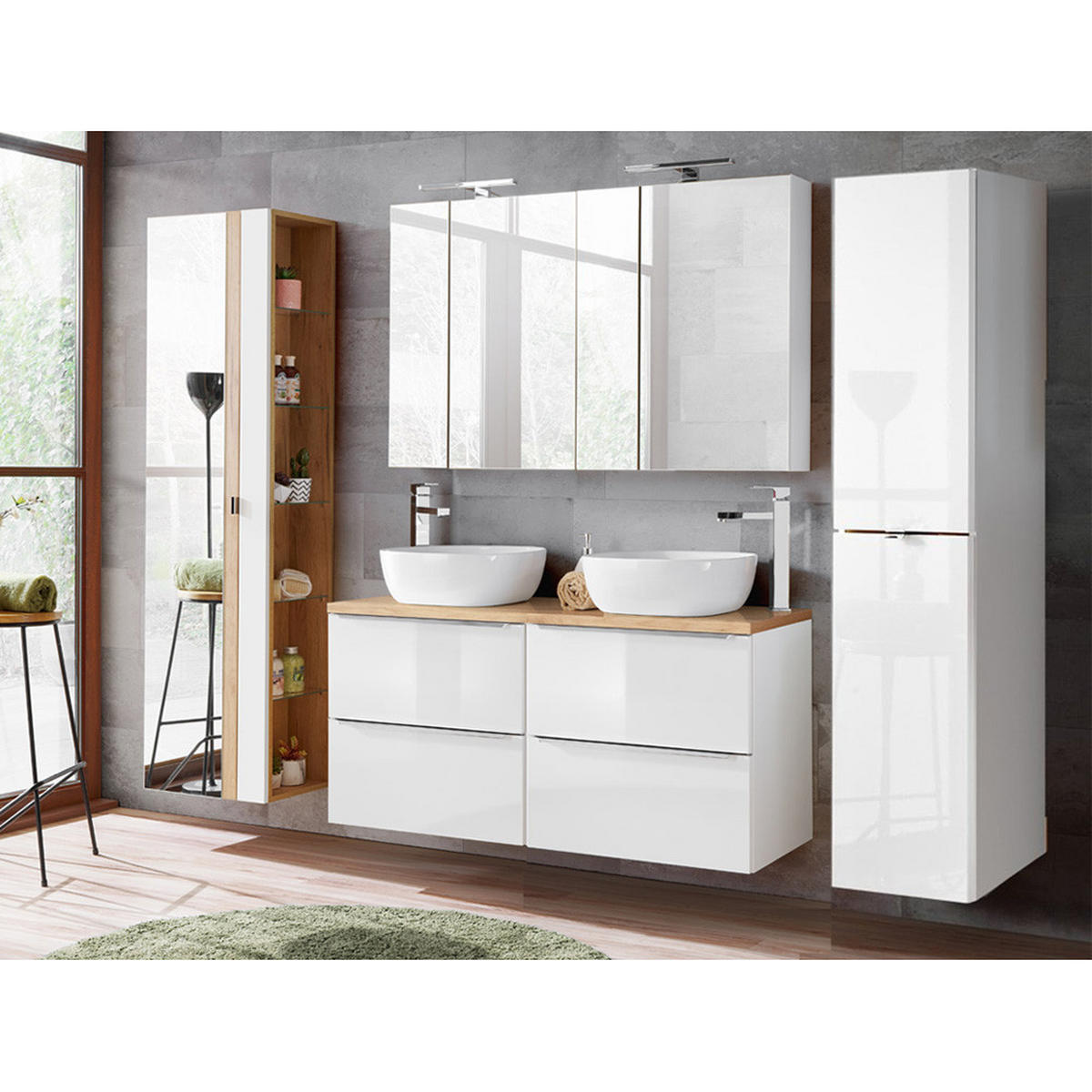 BADMÖBEL-SET 1TLG. Toskana-56 - Weiß, Holzwerkstoff (120/64/46cm) - Lomado