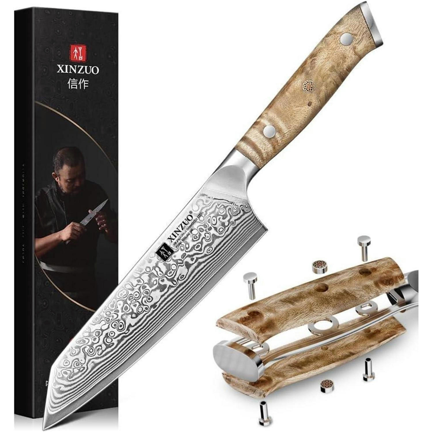 KOCHMESSER Kiritsuke Damaststahl 14,8 cm Bergahornholz - Multicolor, Holz (26.1cm)