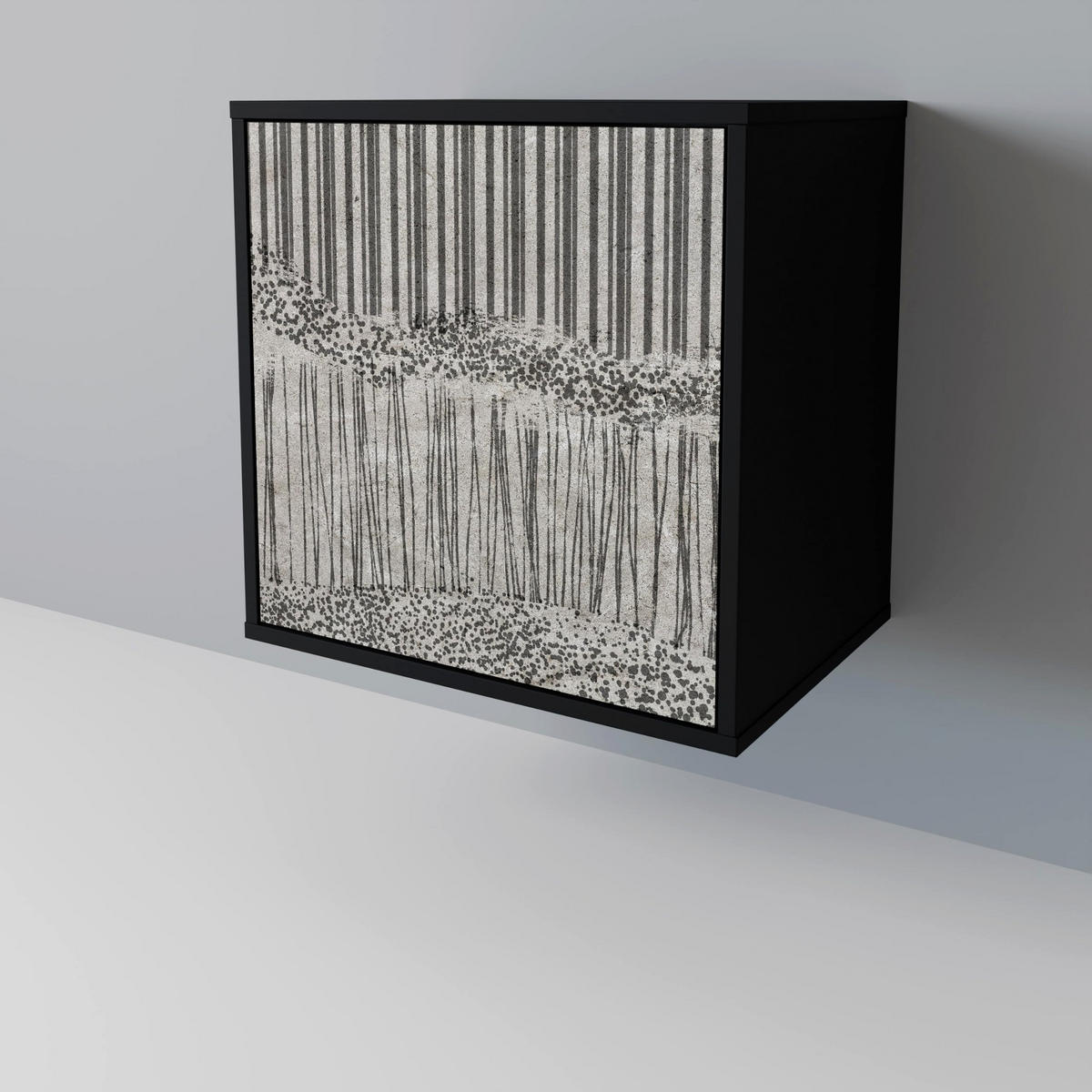 SIDEBOARD GRAIN LINES, Schwarz, 57,5x42x75,5 cm, Goldfarbene Metallfüße - Goldfarben/Multicolor, Holzwerkstoff/Metall (57.5/75.5/42cm) - SpaceRebels