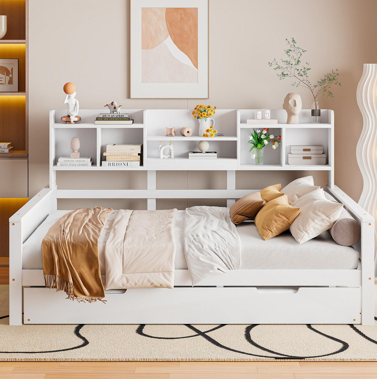 MULTIFUNKTIONSBETT 140/200 cm mit Ausziehbett, Stauraum und Lattenrost aus Kiefern , Weiß - Weiß, Holzwerkstoff (140/200cm) - Redom