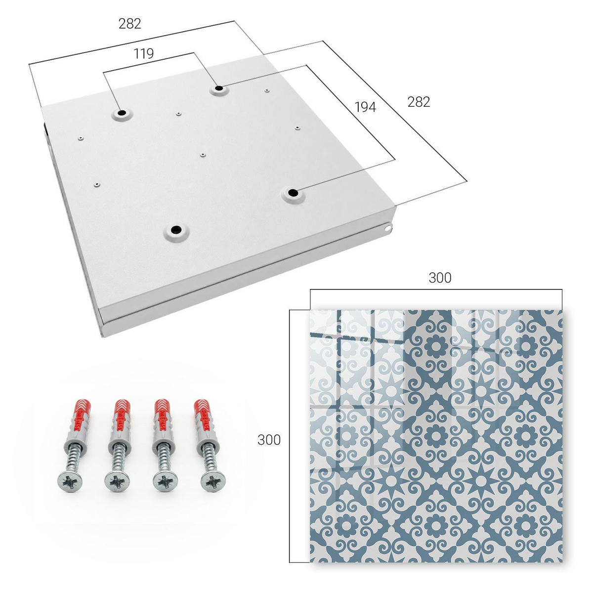 SCHLÜSSELBOX Weiß 30x30 cm – Türöffnung nach rechts - Geometrische Eleganz - Grau, Metall (30/30/5cm) - TULUP