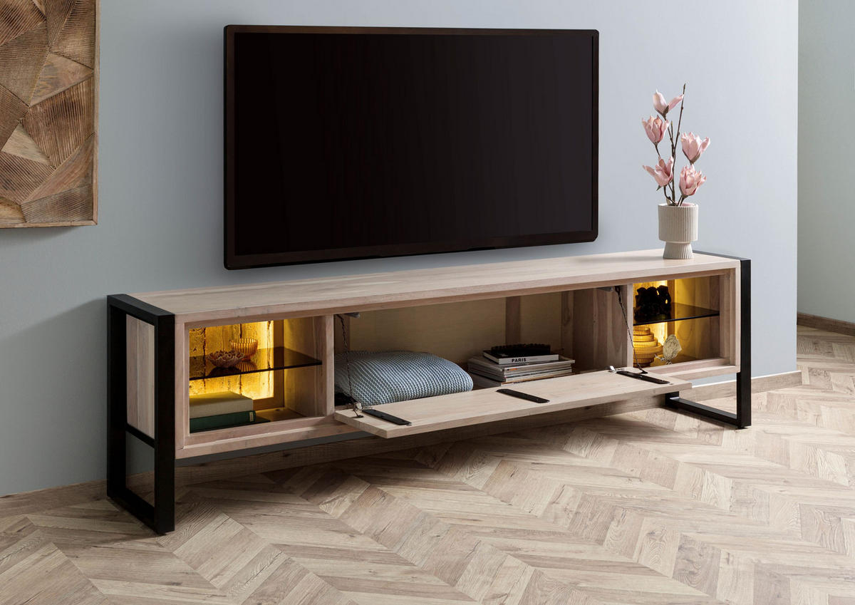 LOWBOARD Akazie / Altholz 220x40x60 natur lackiert DENVER #117 - Naturfarben, Holz (220/60/40cm) - Massivmoebel24