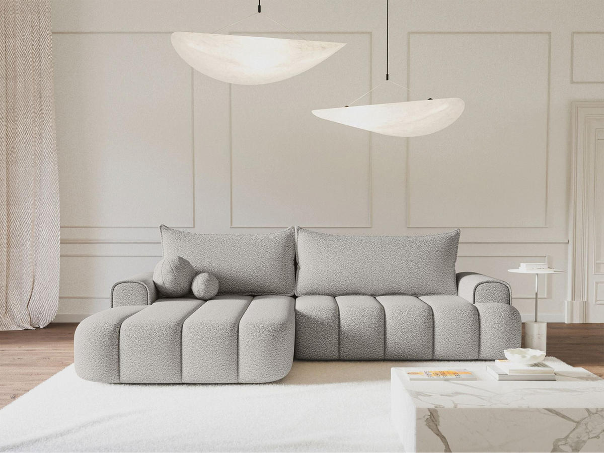 ECKSOFA Dandelino Hellgrau mit Bouclé-Bezug, links - Hellgrau/Schwarz, Kunststoff/Textil (271/172cm) - Selsey